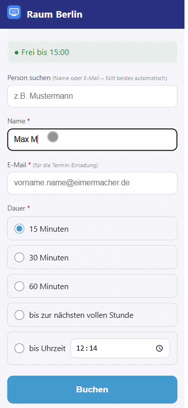 Screencast: QR-Code scannen, Buchungsdauer wählen und Raum buchen